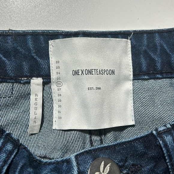 One X One Teaspoon High Waisted Fringe Blue Denim Skinny Jeans Sz 26 F - Picture 3 of 3